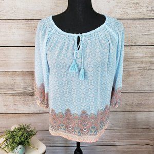 SKIES ARE BLUE BOHO STYLE BORDER PRINT TOP - SMALL